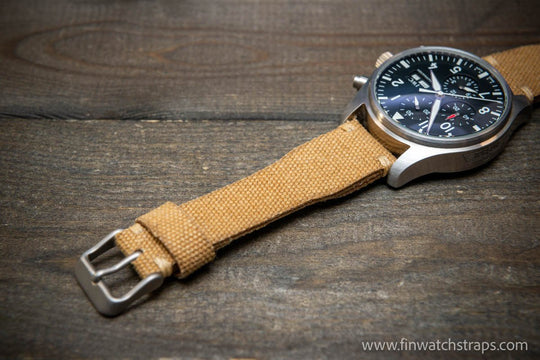 Vintage washed canvas Pilot watch strap, Aviator model, Military style tapered model 19x16mm, 20x16mm, 21x18mm, 22x18mm, 23x20mm, 24x20mm. Full customisation options. - finwatchstraps