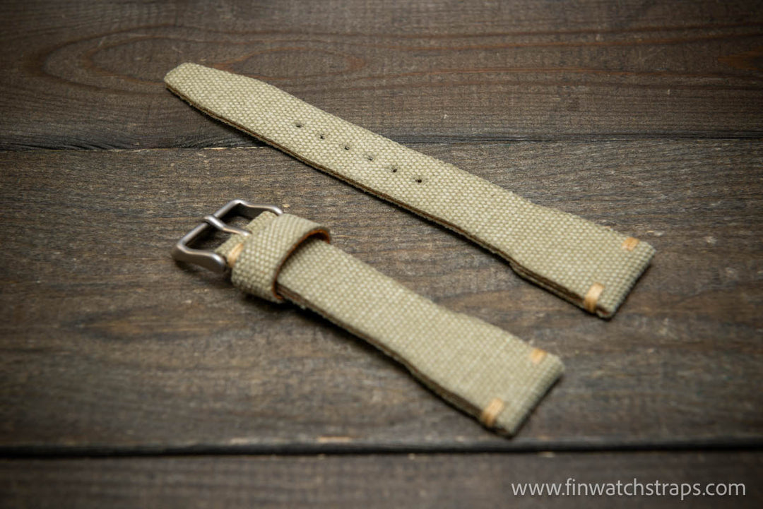 Vintage washed canvas Pilot watch strap, Aviator model, Military style tapered model 19x16mm, 20x16mm, 21x18mm, 22x18mm, 23x20mm, 24x20mm. Full customisation options. - finwatchstraps