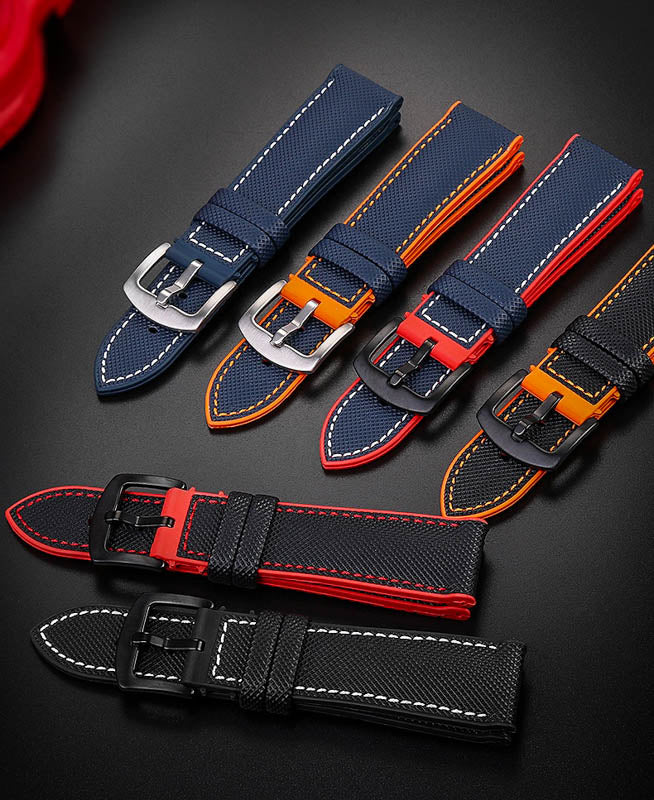 Black and Red Watch Straps - Handmade Leather Watch Strap