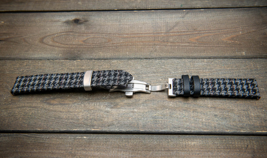 Ashen Plaid HARRIS TWEED® Watch Strap – Classic Style. With a deployment clasp.