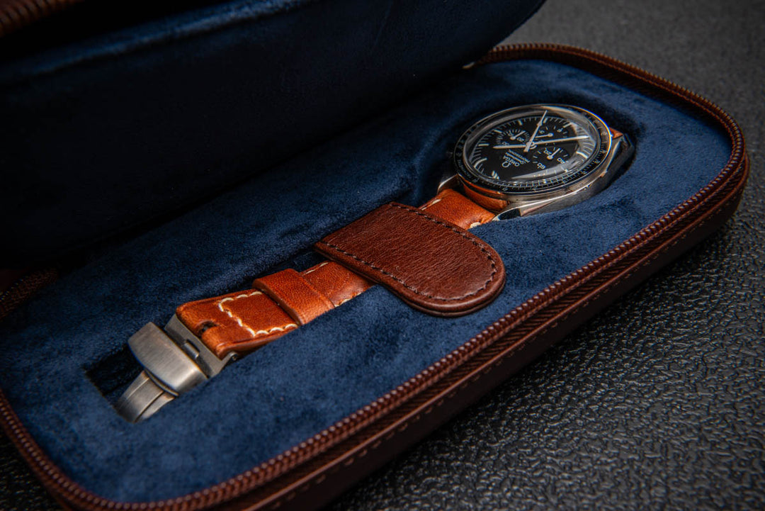Milano Duo Travel Watch Case – Cognac Navy