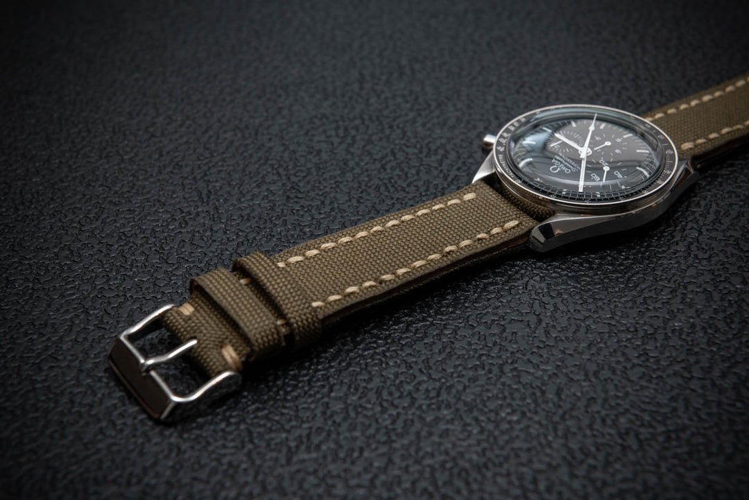 Combat Olive Marine Sailcloth Watch Strap – Handmade Sailcloth by FinWatchStraps®