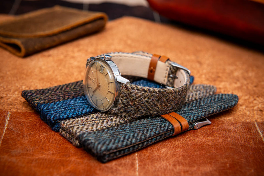 Tweed watch strap, Watch band made of HARRIS TWEED®, "Heather Glen"