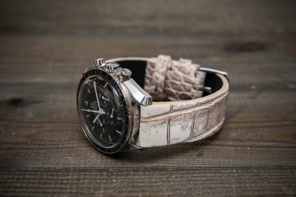 Bracelet Montre Connectée 22 Mm Cuir Daim Brillant Marron - Points Blancs, Boucle Pré-V