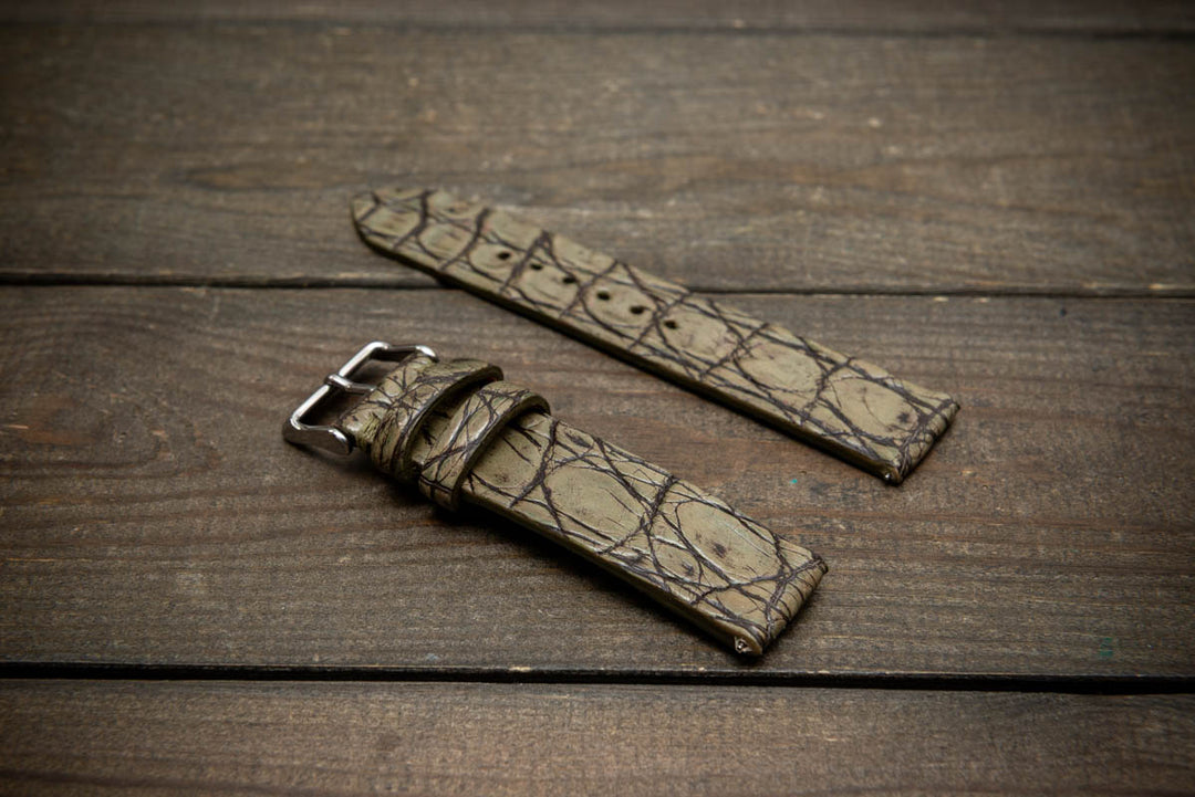 Olive Dusk Alligator Leather Watch Strap – Handmade in Finland, Limited Edition