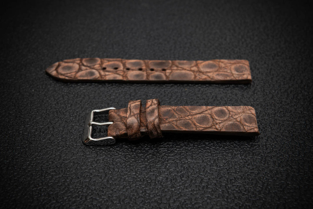 Vintage Ash Alligator Leather Watch Strap – Handmade in Finland, Limited Edition