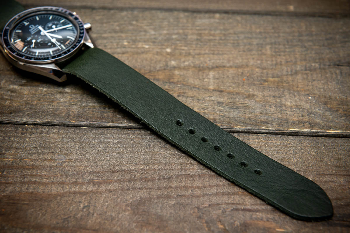 One-piece, single pass watch band, Emerald green, watch