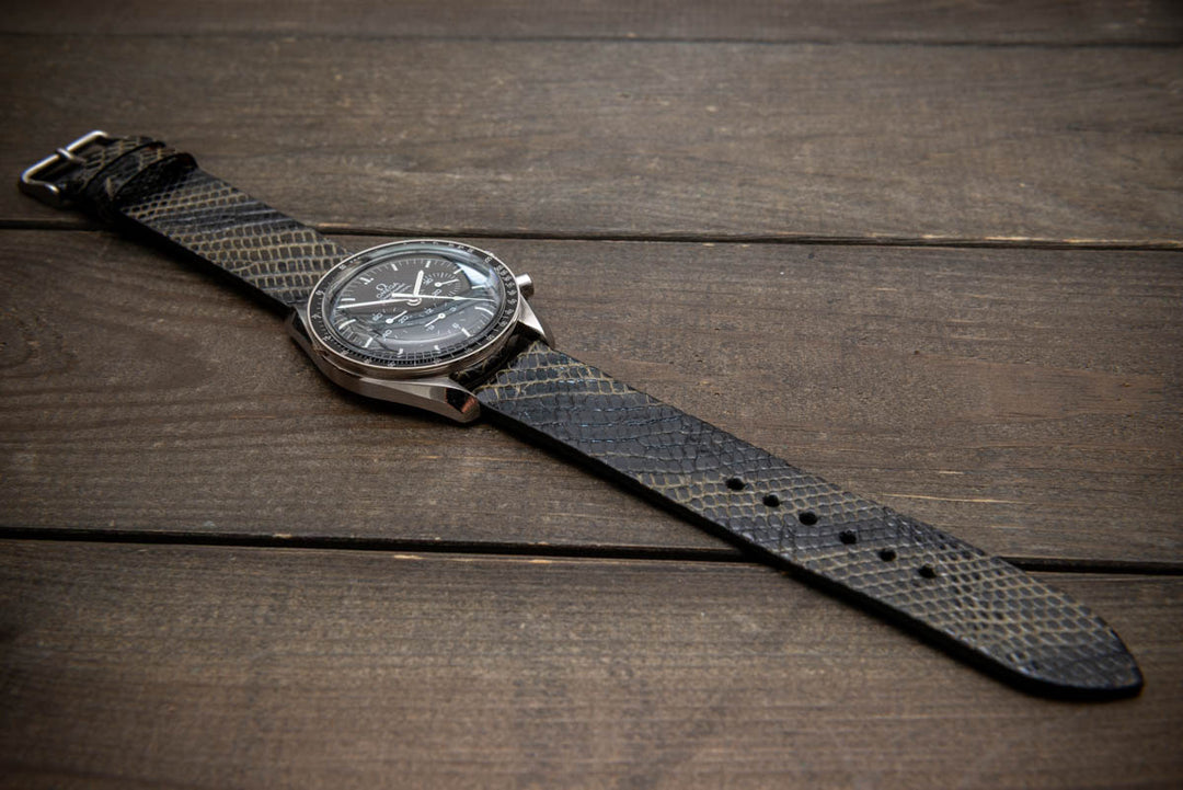 Obsidian Drift – Handmade Lizard Leather Watch Strap
