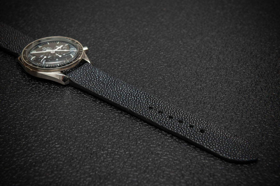 Black Stingray Leather Watch Strap – Handmade in Finland, Rare & Durable