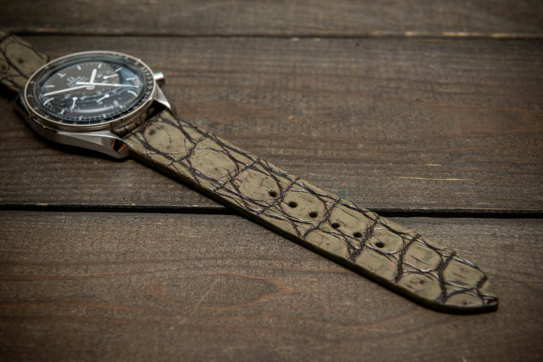 Olive Dusk Alligator Leather Watch Strap – Handmade in Finland, Limited Edition