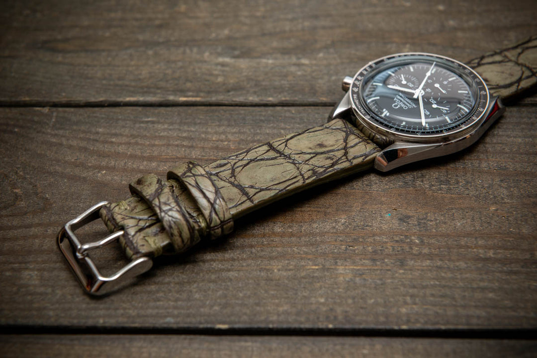 Olive Dusk Alligator Leather Watch Strap – Handmade in Finland, Limited Edition