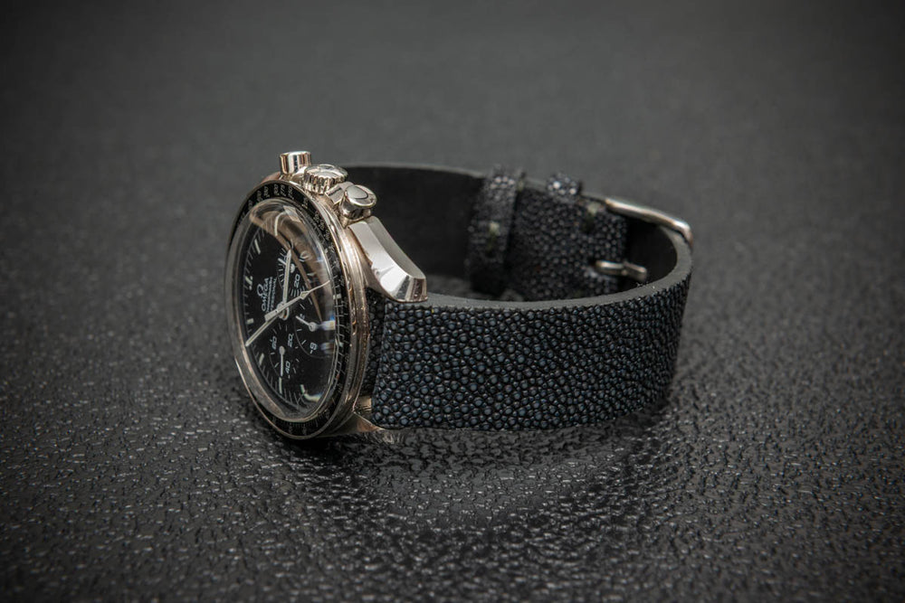 Black Stingray Leather Watch Strap – Handmade in Finland, Rare & Durable