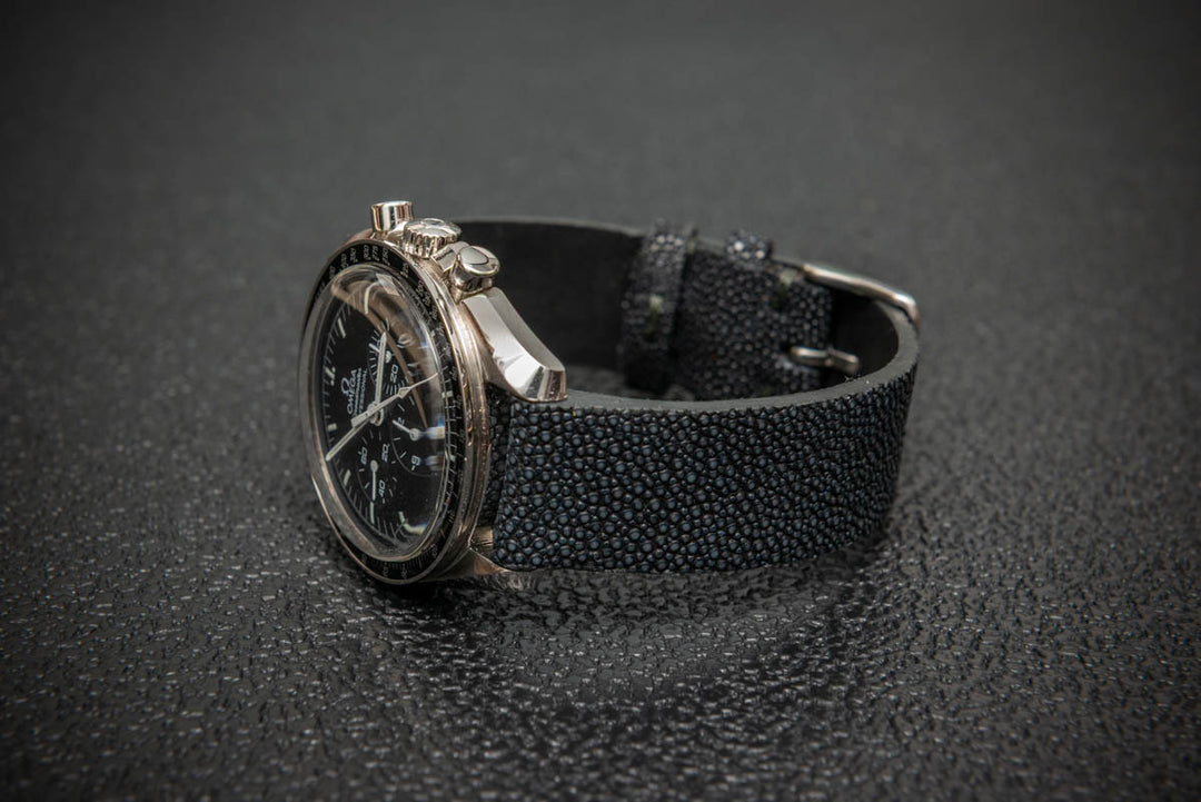 Black Stingray Leather Watch Strap – Handmade in Finland, Rare & Durable