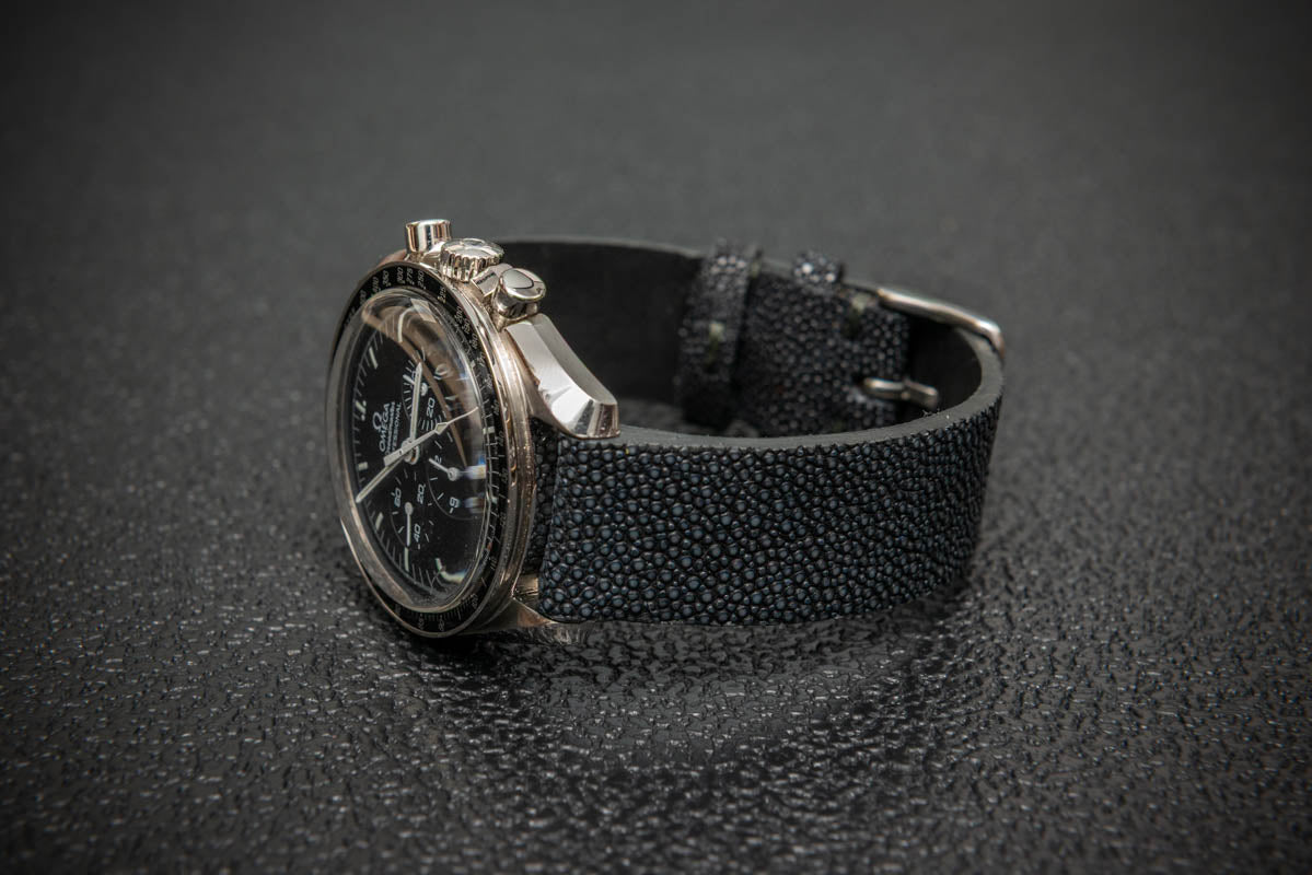 Black Stingray Leather Watch Strap – Handmade in Finland, Rare & Durable