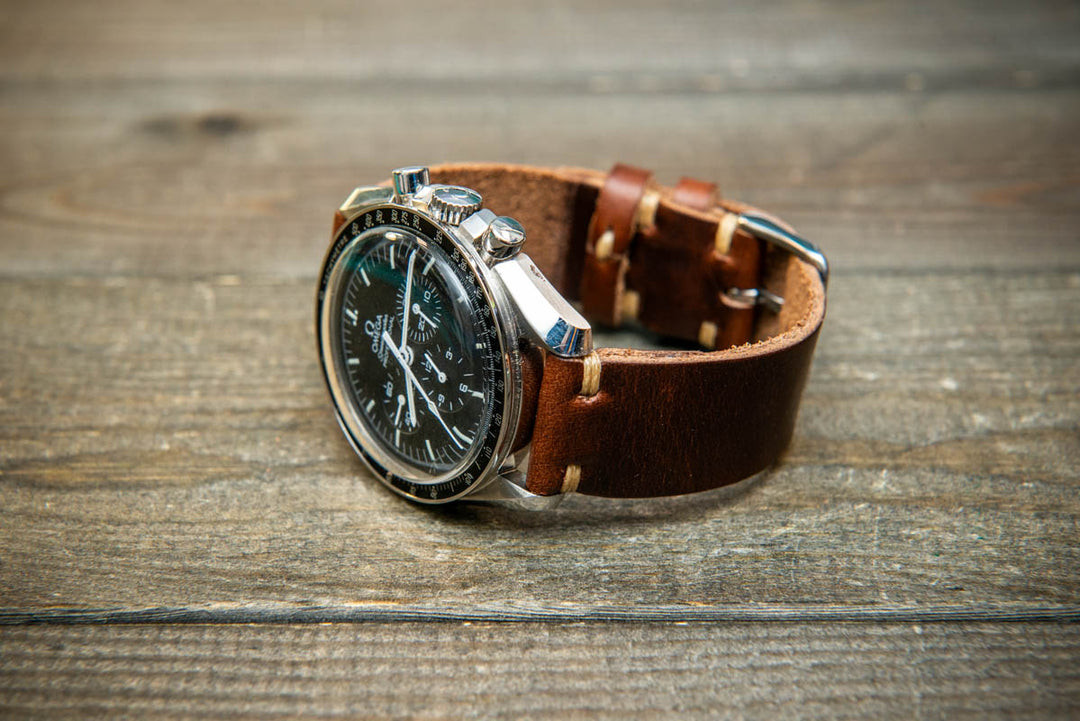 Dark Brown Horween Chxl leather watch strap