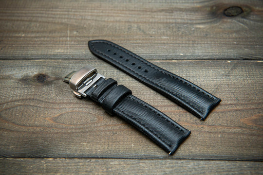 Stormsail sailcloth waterproof watch strap, Black watch band. Deployment clasp