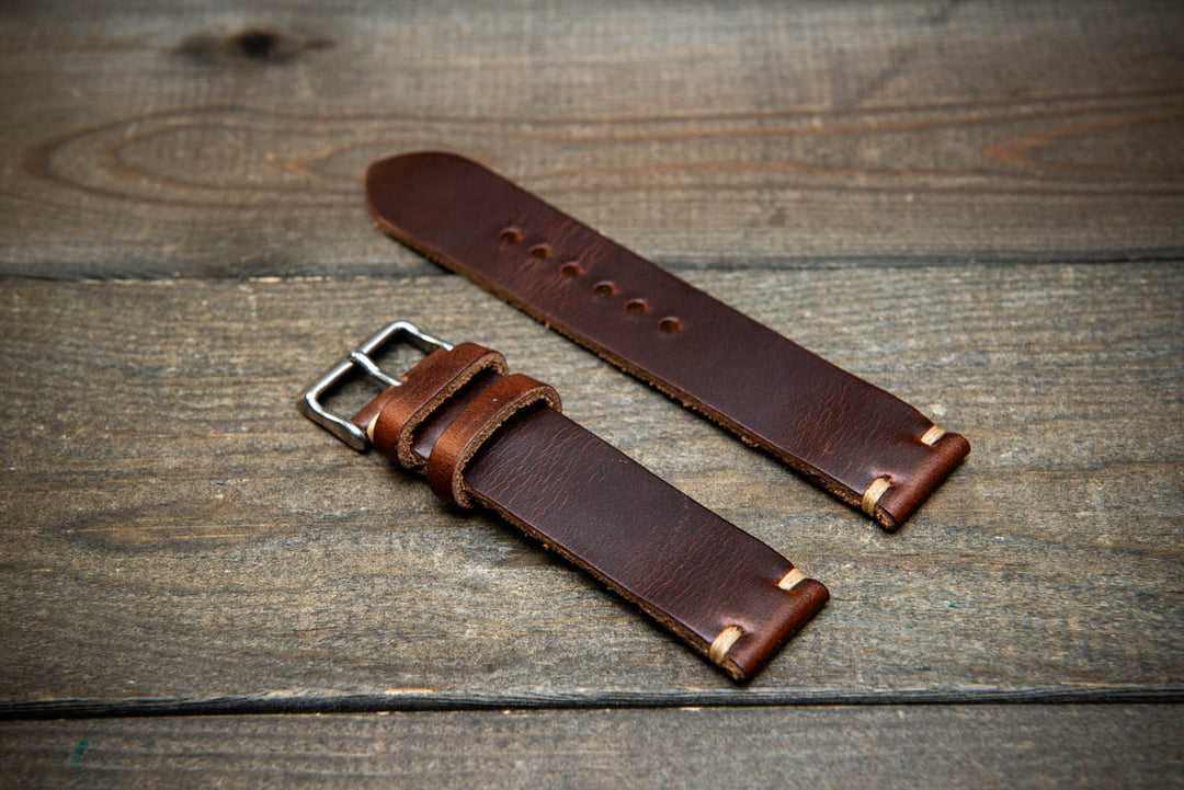 Dark Brown Horween Chxl leather watch strap