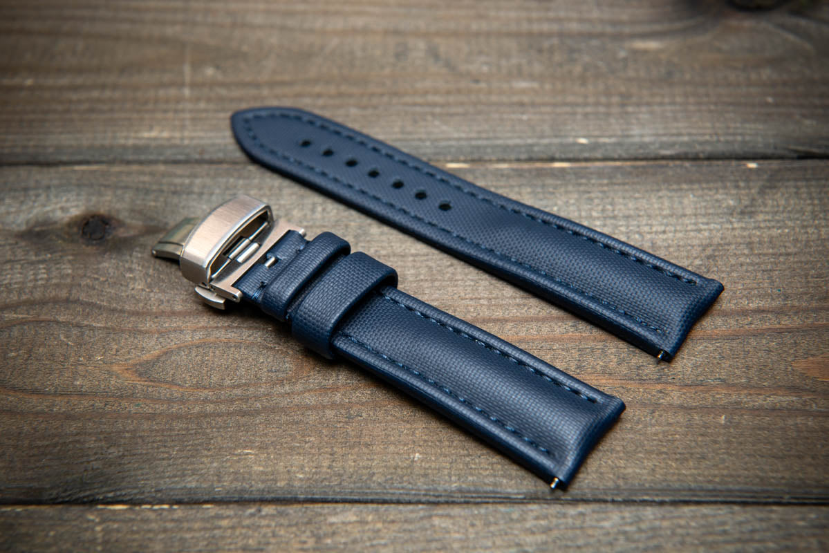 ストームセイル セイルクロス防水ウォッチストラップ、ブルーの