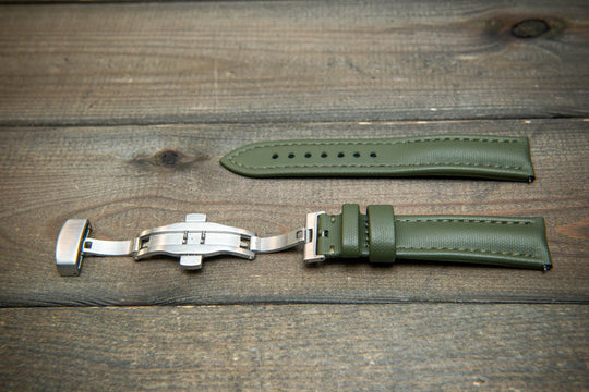 Stormsail sailcloth waterproof watch strap, Olive green. Deployment clasp