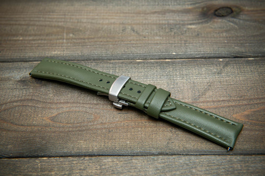 Stormsail sailcloth waterproof watch strap, Olive green. Deployment clasp