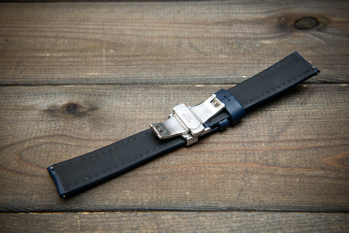 ストームセイル セイルクロス防水ウォッチストラップ、ブルーの