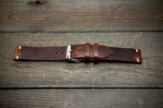 Dark Brown Horween Chxl leather watch strap