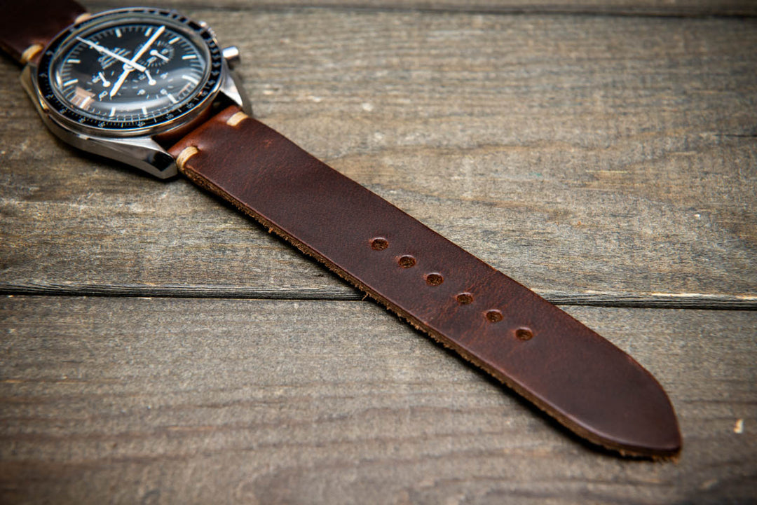 Dark Brown Horween Chxl leather watch strap