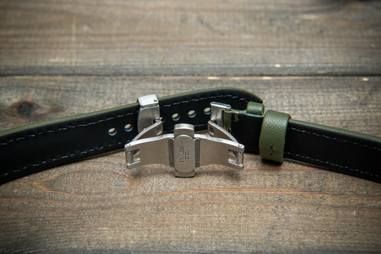 Stormsail sailcloth waterproof watch strap, Olive green. Deployment clasp