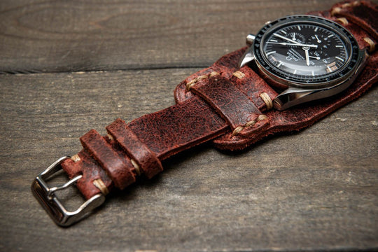 Bund - style Leather Watch Strap, Aviator model, Crazy Cow suede leather watch strap - finwatchstraps