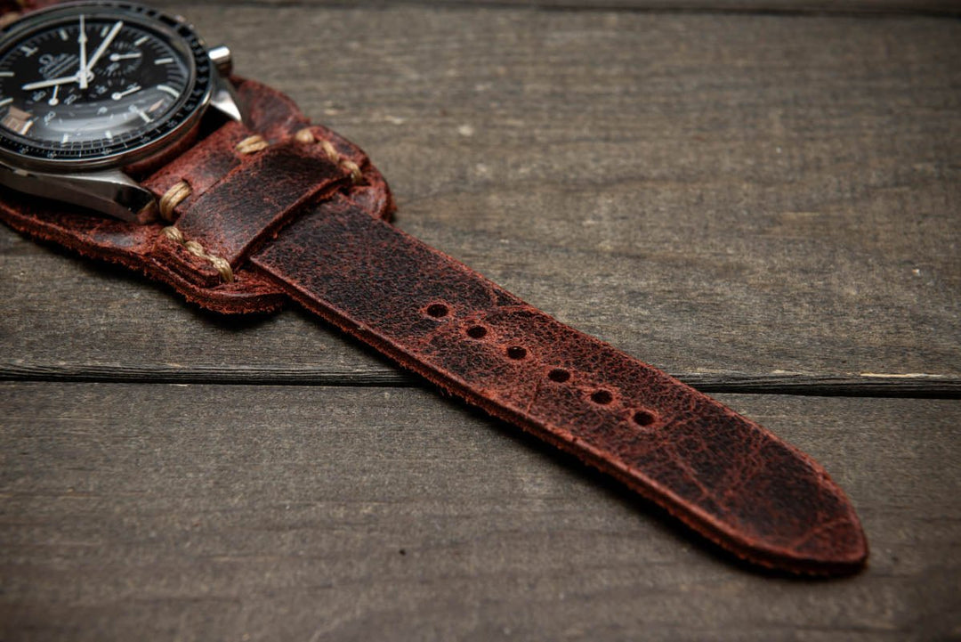 Bund - style Leather Watch Strap, Aviator model, Crazy Cow suede leather watch strap - finwatchstraps