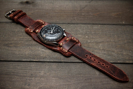 Bund - style Leather Watch Strap, Aviator model, Crazy Cow suede leather watch strap - finwatchstraps