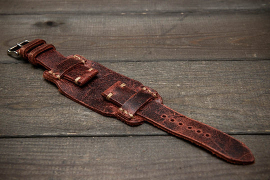 Bund - style Leather Watch Strap, Aviator model, Crazy Cow suede leather watch strap - finwatchstraps