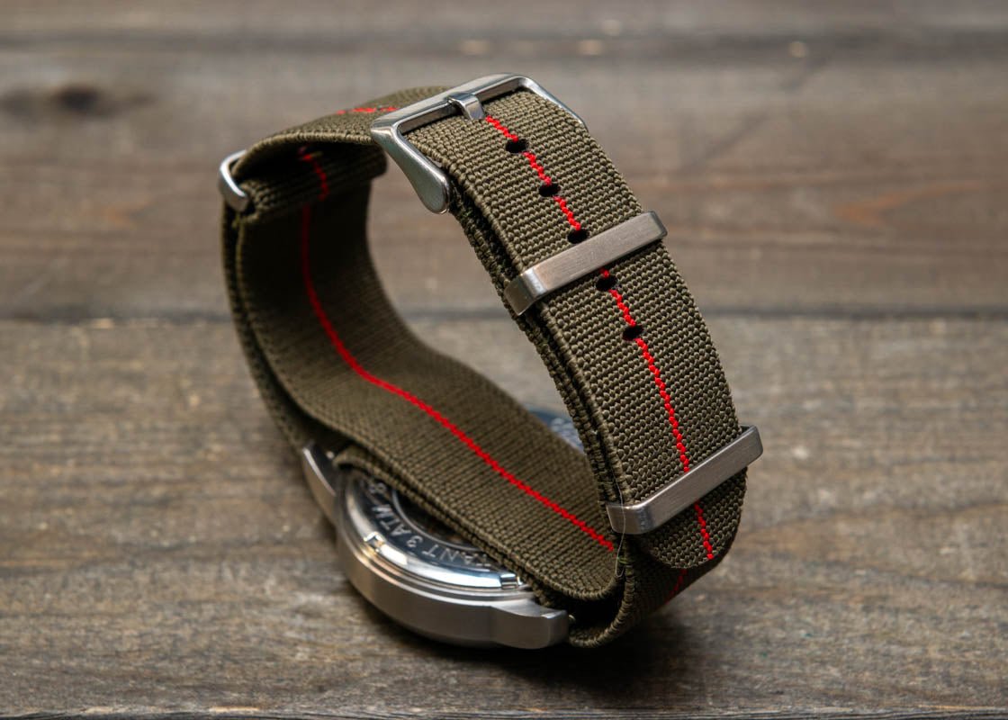 さ*い様 Private brand by S.F.S Track Nylon Military Stretch Nylon Watch Strap, Army Style Single Pass