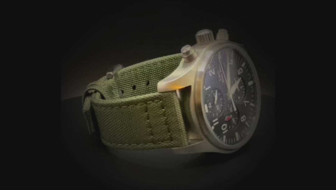 Canvas waterproof watch strap, 17mm, 18mm, 19 mm, 20 mm, 21 mm, 22 mm, 23mm, 24mm. Military green color.