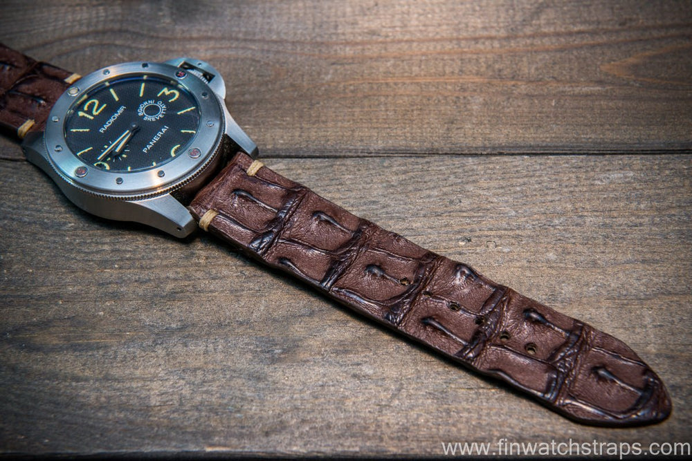 Alligator hornback watch strap Cigar brown handmade in Finland