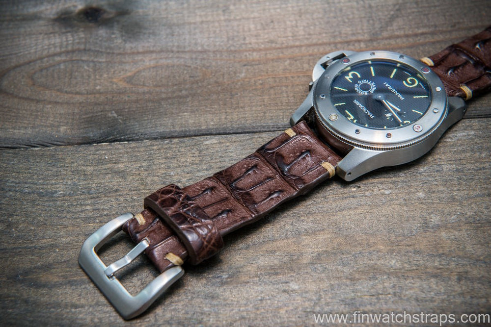 Alligator hornback watch strap Cigar brown handmade in Finland