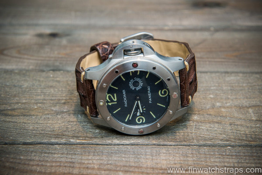 Alligator hornback watch strap Cigar brown handmade in Finland