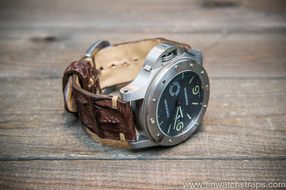 Alligator hornback watch strap Cigar brown handmade in Finland