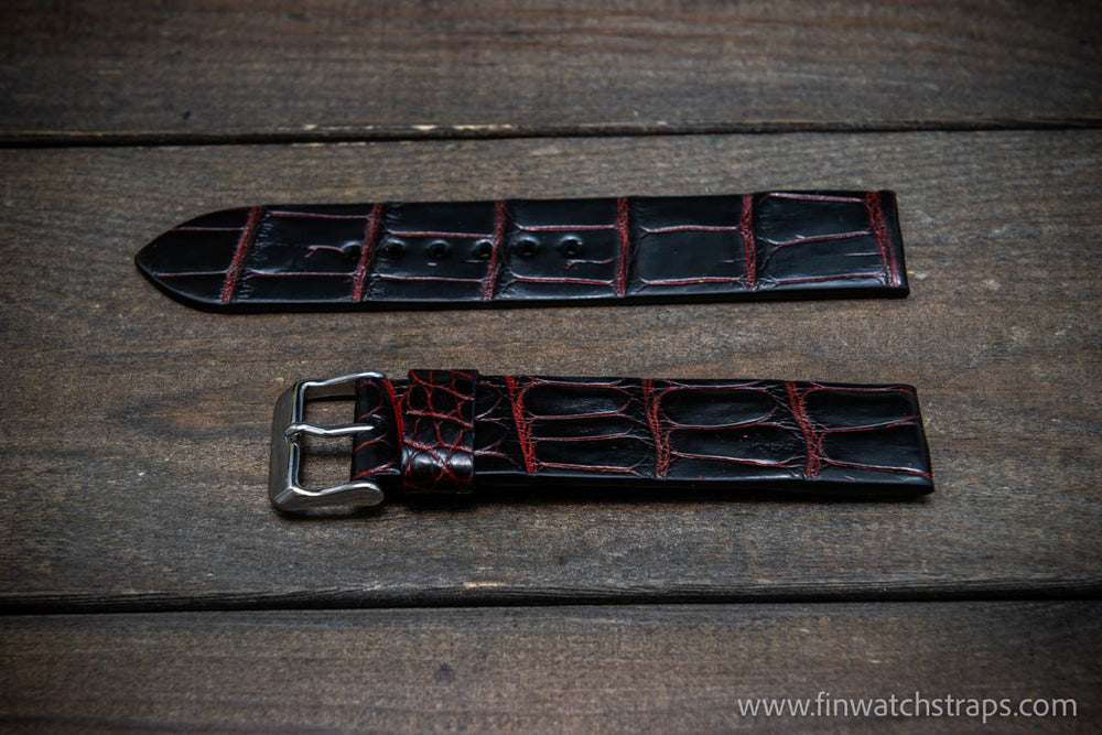 Black and Red Watch Straps - Handmade Leather Watch Strap