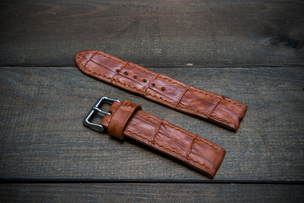 Alligator watch strap, Cognac matte, handmade in Finland