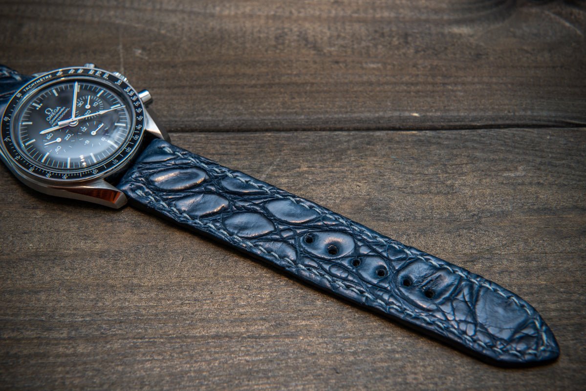 Alligator Watch Strap Dark Blue Matte, Handmade in Finland