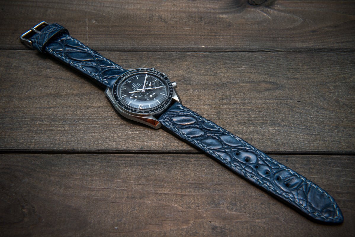 Alligator Watch Strap Dark Blue Matte, Handmade in Finland