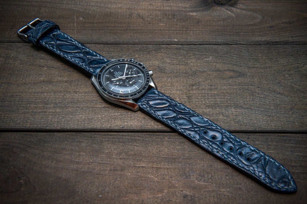 Alligator watch strap Dark blue matte, handmade in Finland