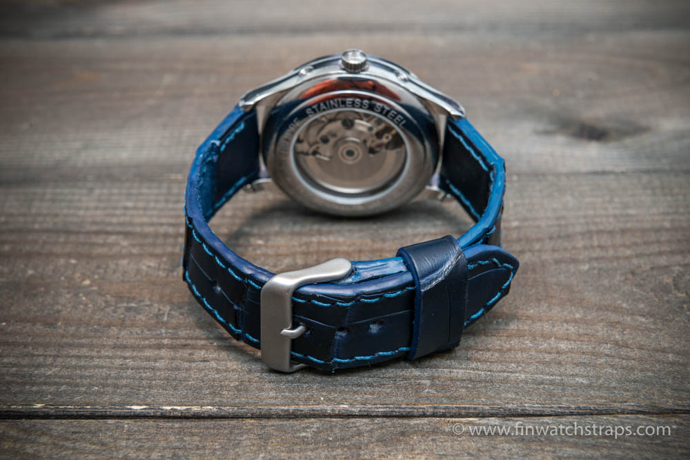 Alligator Watch Strap Navy Blue Matte, Handmade in Finland