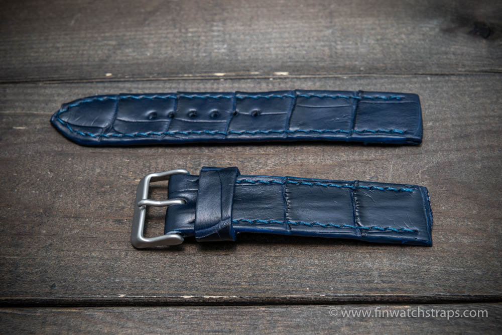 Alligator watch strap Dark blue matte, handmade in Finland
