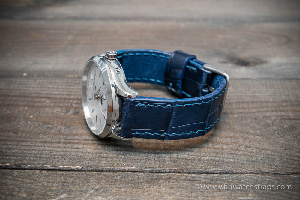 Alligator Watch Strap Navy Blue Matte, Handmade in Finland