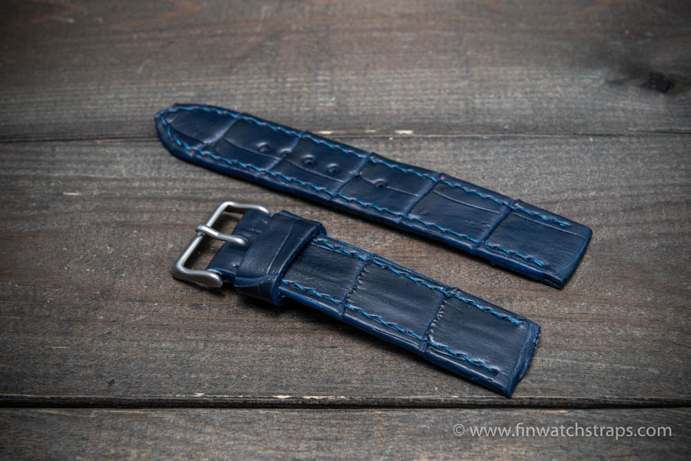 Handdn Dark Blue Alligator Leather Watch Strap