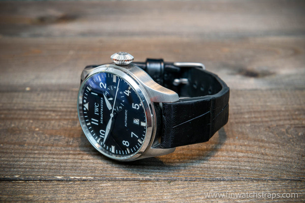Alligator watch strap for IWC Big Pilot, handmade in Finland, fits