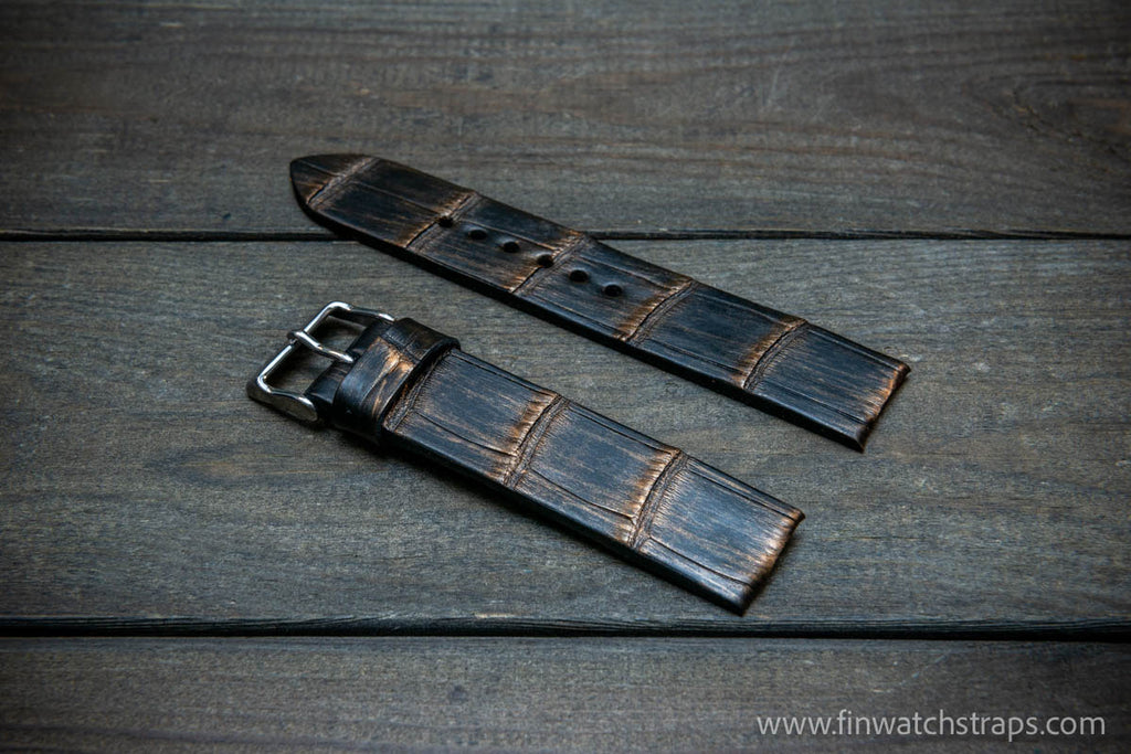 Leather watch strap with bronze 2025 buckle