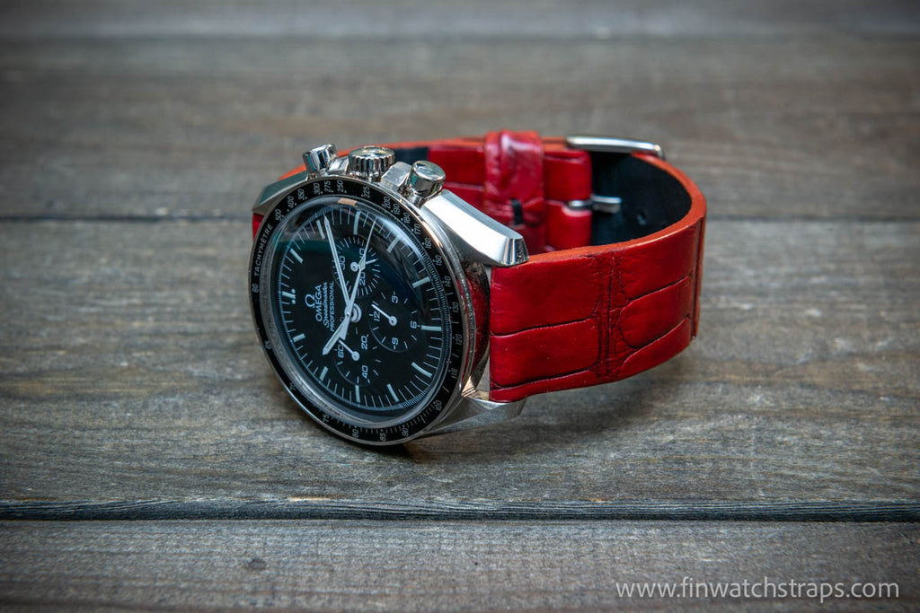 Alligator watch strap, French Croco, Red color, handmade in  display picture 2
